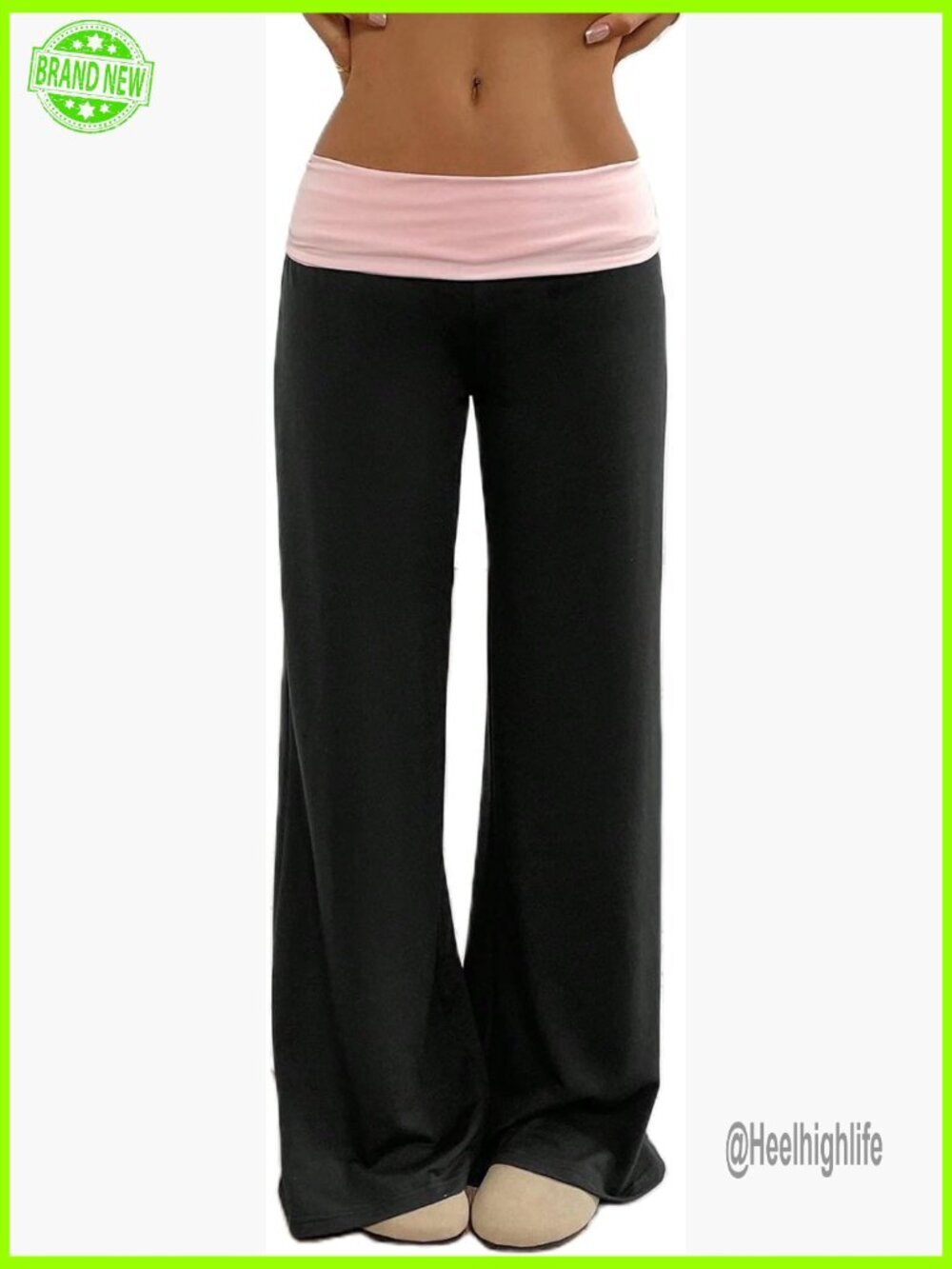 Fold Over Yoga Pants Wide Leg Low Rise Flare Lounge Bell Bottoms